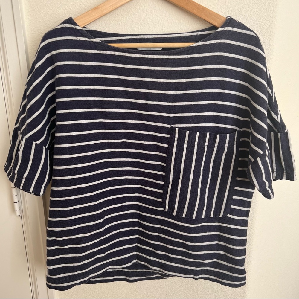 Zara Basic blue & white stripe tee Sz M